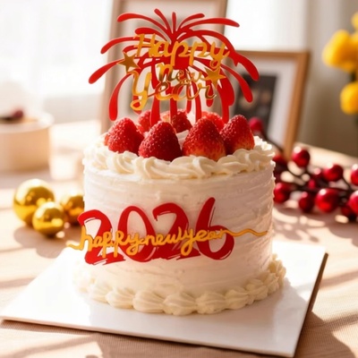 2026马年元旦跨年春节蛋糕装饰新年快乐happynewyear亚克力插件