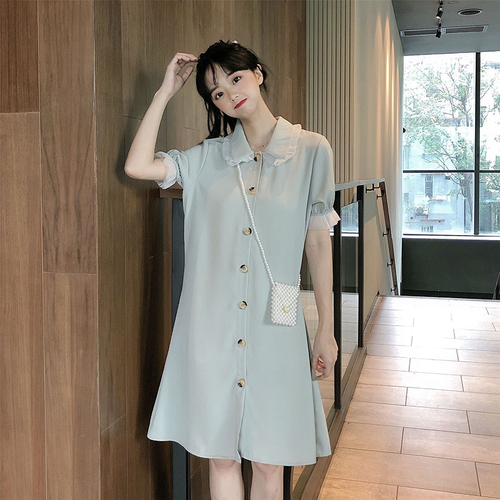 Selling price not less than 35.99 real price quality inspection of Chinese and Korean version of loose stitching net collar dress