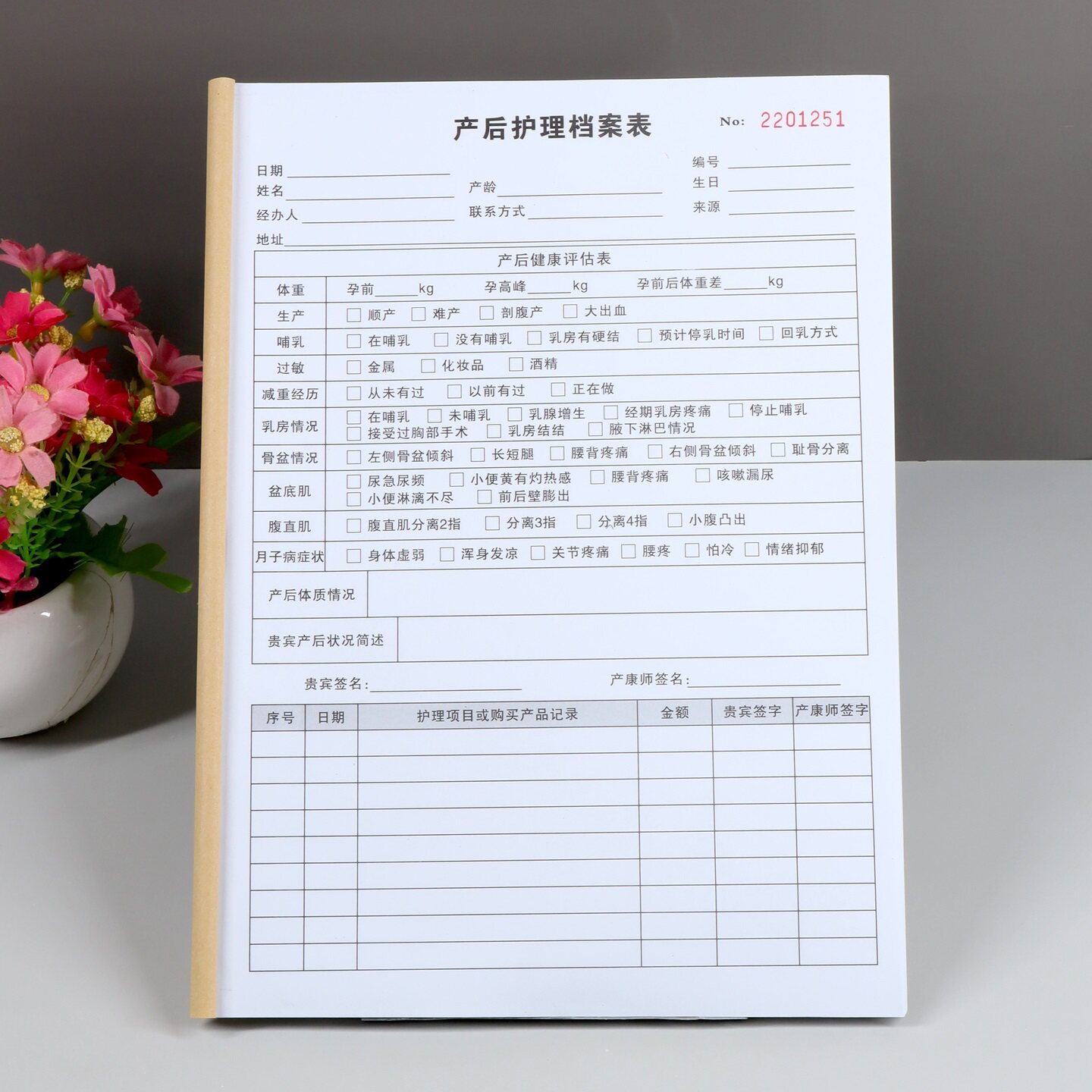 A4月子中心产后护理档案登记本