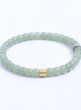 6*4.5mm直切和田玉手串药片手链搭配纯银铜钱女士款高端玉石手串