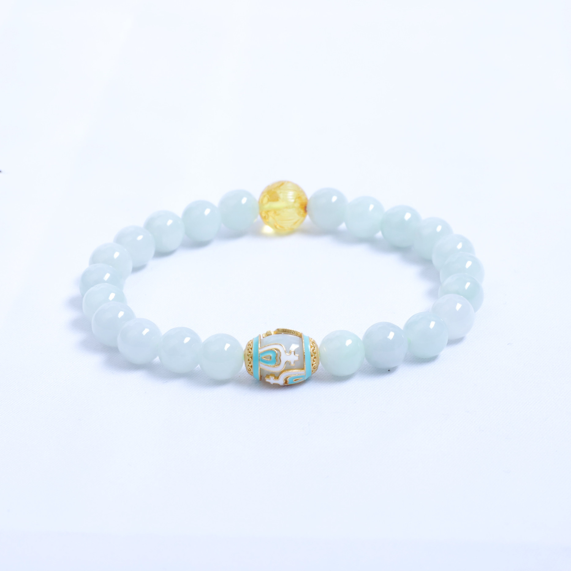 7.5mm纯天然翡翠手串女士搭配琥珀手链送女生送妈妈生日新年礼物