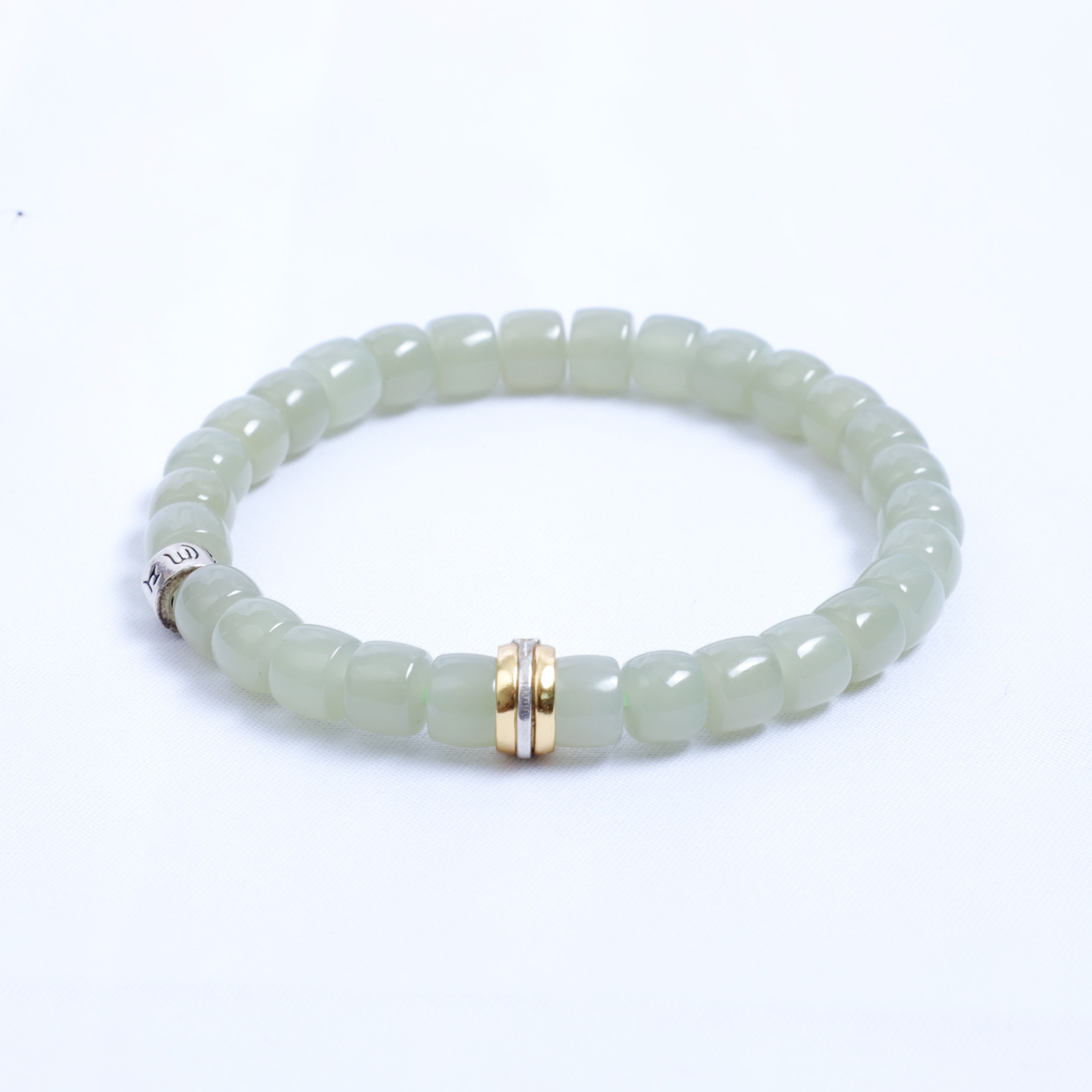 6*7mm天然和田玉冰晴水直切款手链纯银男女款高端玉石手串饰品