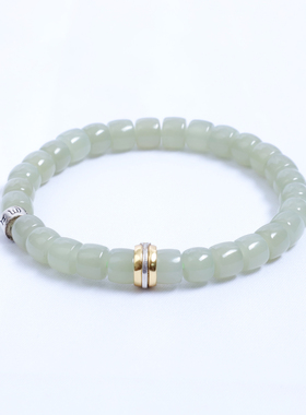 6*7mm天然和田玉冰晴水直切款手链纯银男女款高端玉石手串饰品