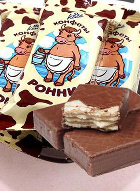 大牛威化俄罗斯进口KONTI康吉原装巧克力味大牛威化饼干休闲零食