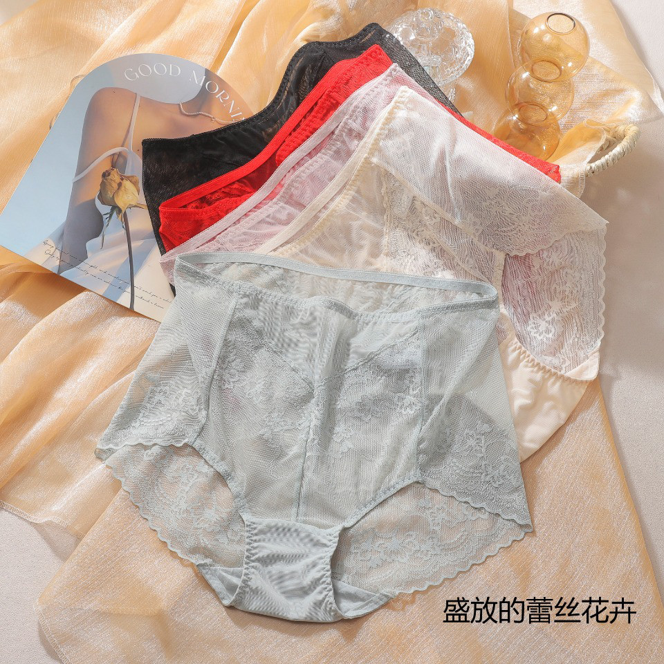 蕾丝生活家2583大码内裤胖mm中高腰纯棉裆舒适镂空透视网纱刺绣性