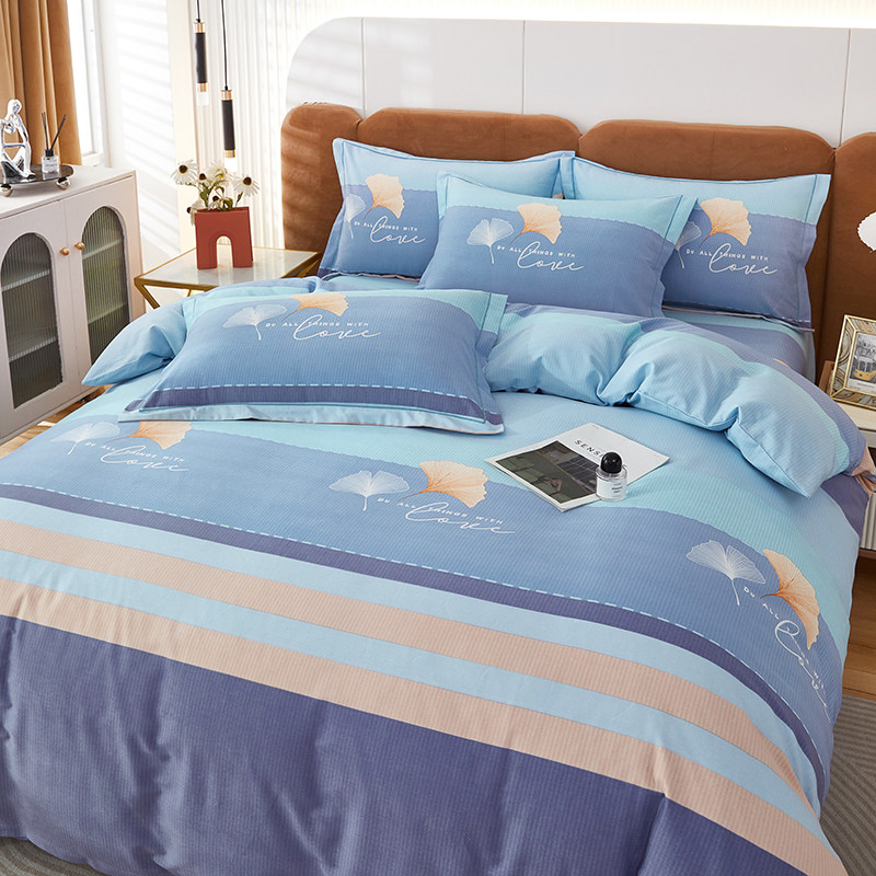 四件套纯棉100%全棉加厚磨毛斜纹被套床单床笠款冬季简约床上用品