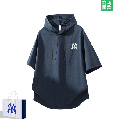 连帽短袖t恤男士夏季五分袖上衣