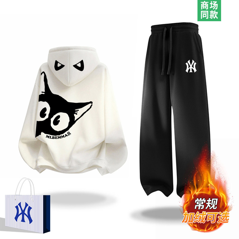 连帽卫衣套装男士加绒加厚一整套