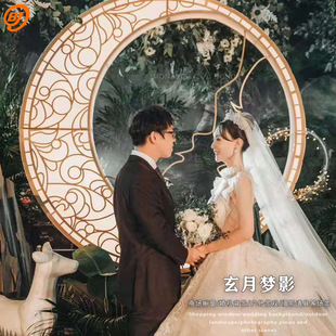 新款铁艺婚庆道具玄月梦影立体发光摆件背景布置装饰户外摄影橱u.