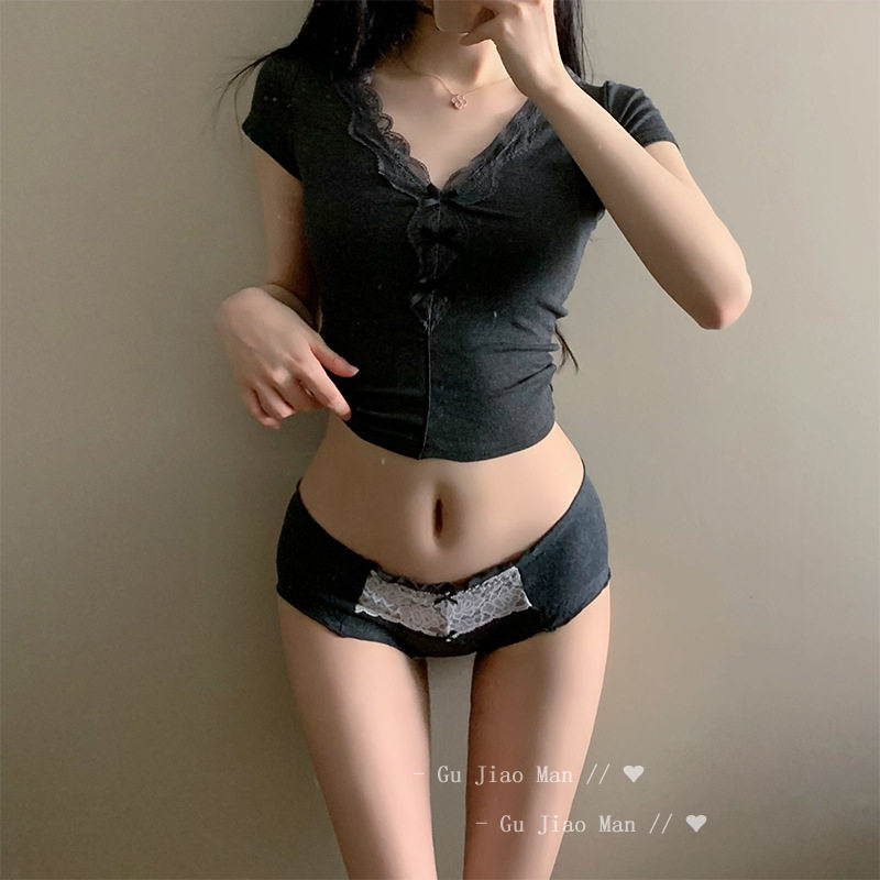浪漫的乌托邦 舒适甜美性感纯棉内裤女生低腰蕾丝花边包臀短裤头