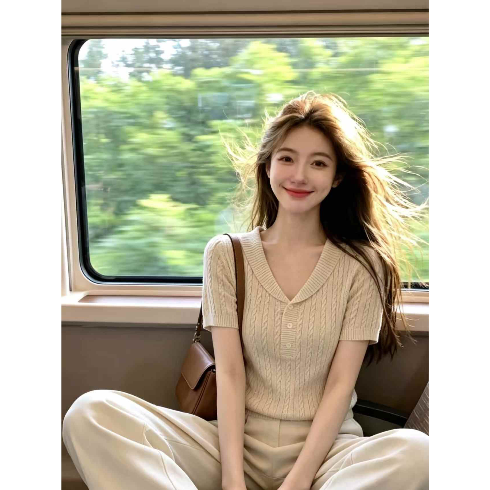 韩版高级感时尚麻花针织短袖t恤女夏季新款百搭小众时髦套头上衣