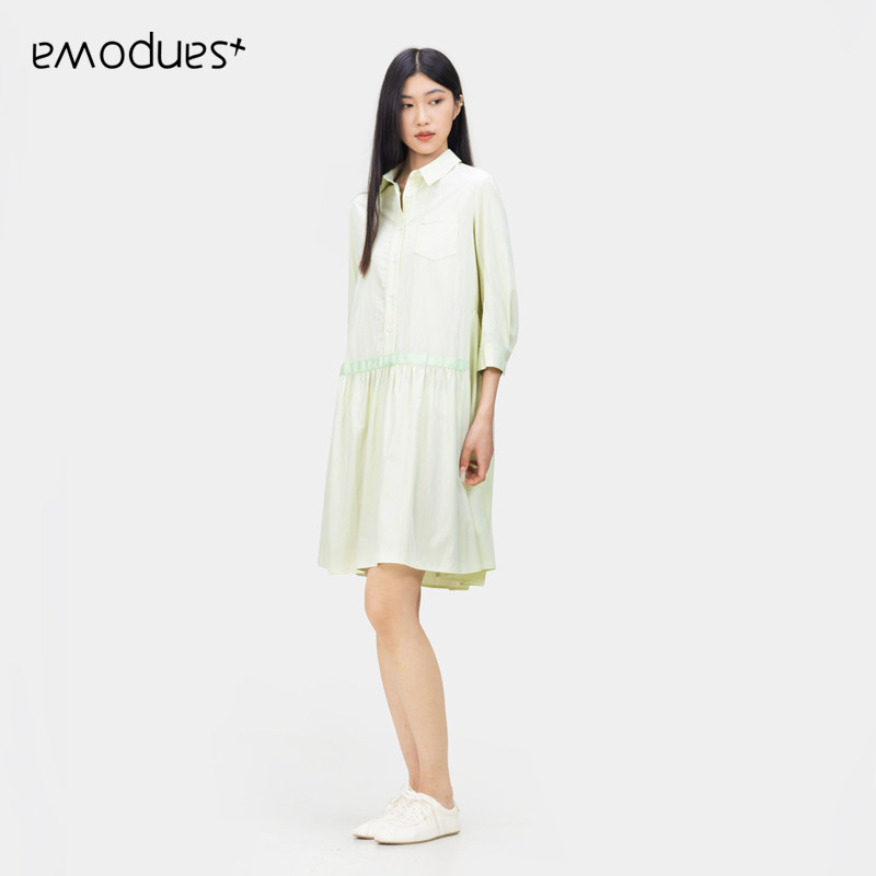 emodues/衣魔得思秋季新款中袖通勤百搭时尚衬衣连衣裙