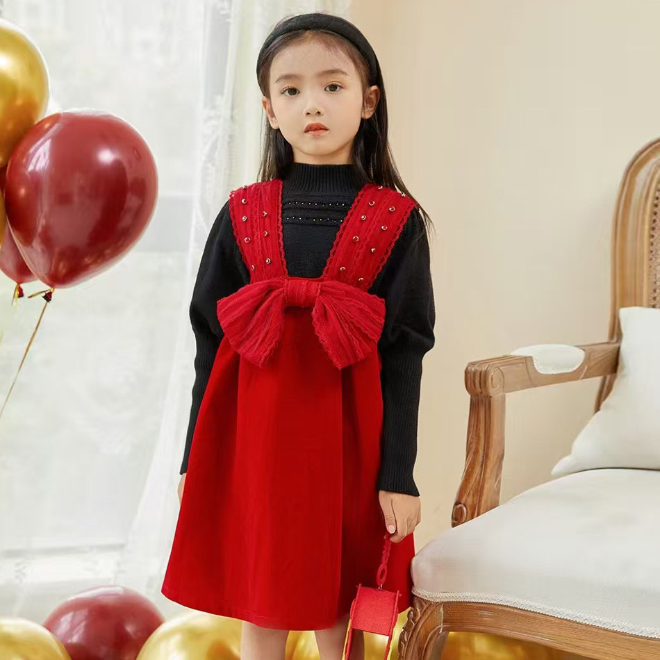 柏惠信子女童秋冬英伦时尚吊带裙新年装圣诞装BG271717012