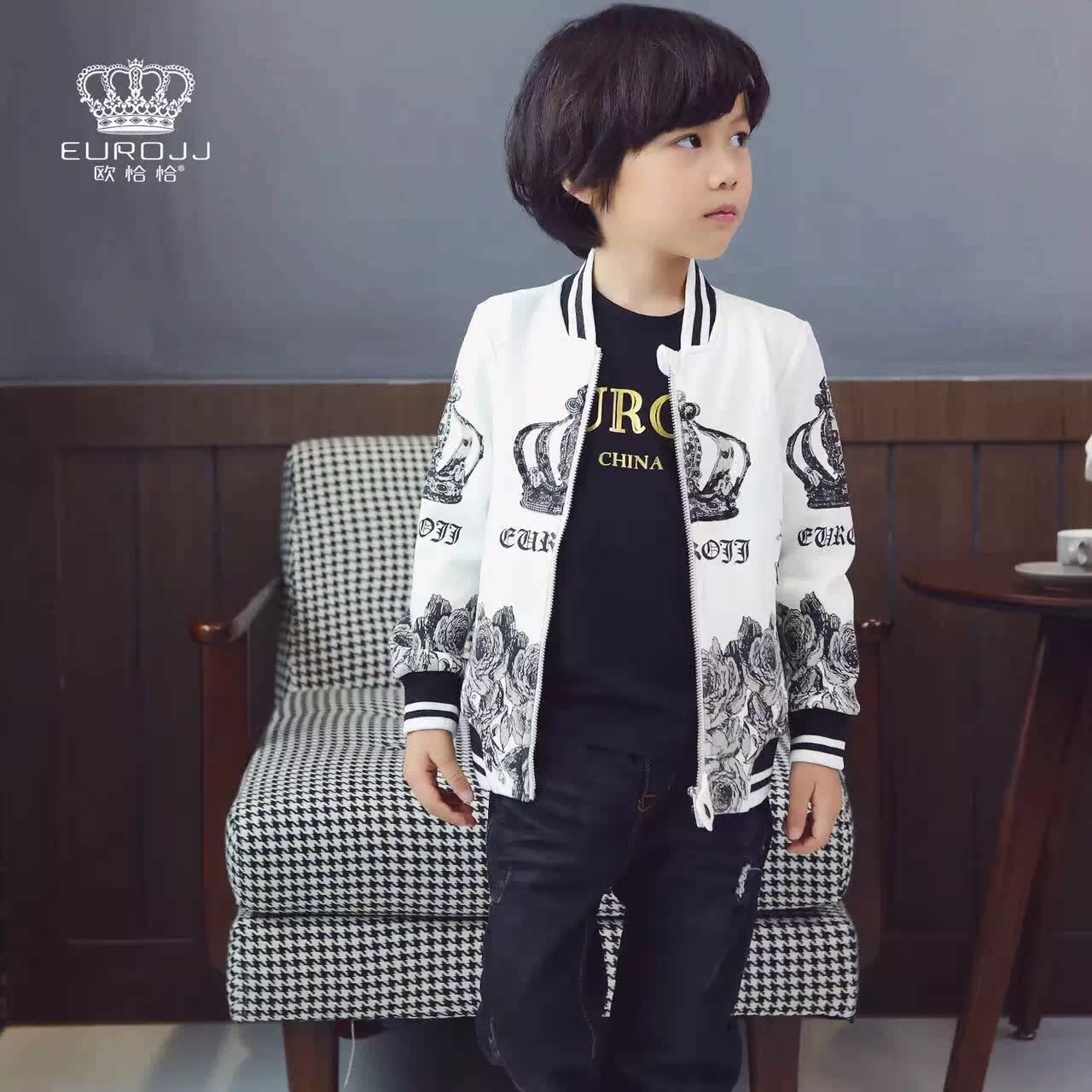 欧恰恰男童秋冬 童装韩版时尚百搭休闲加绒针织单层夹克E16315023