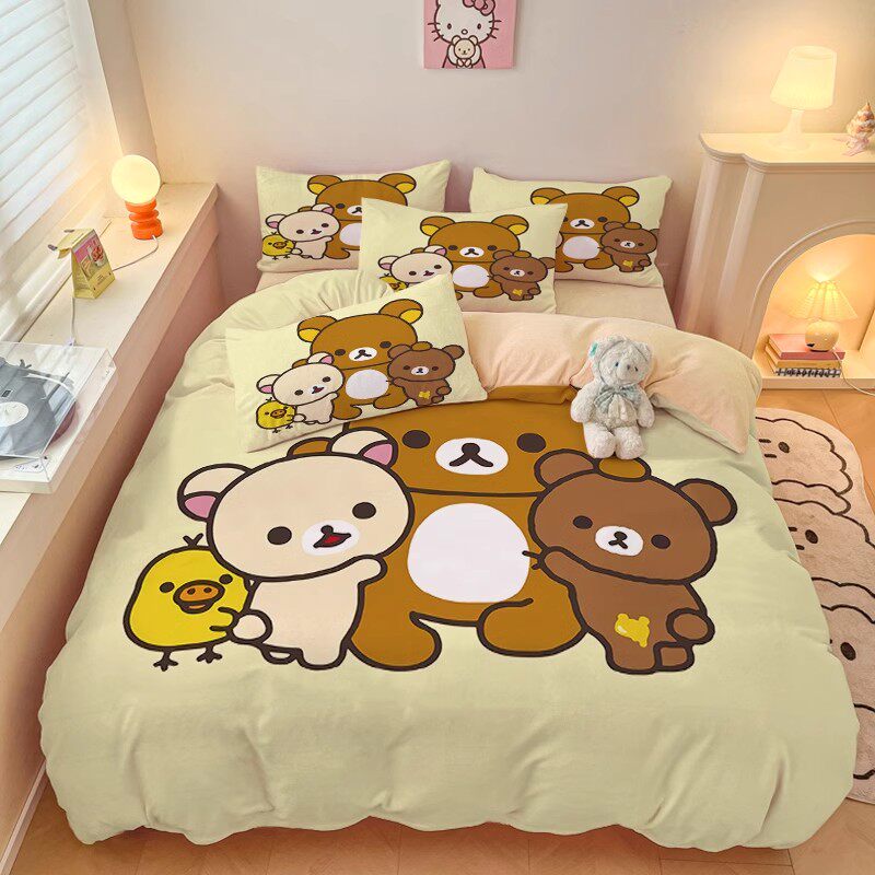可爱卡通轻松熊双人四件套学生宿舍上下床单人三件套保暖亲肤防滑