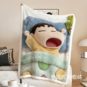 蜡笔小新3D立体视觉双层毛毯办公室沙发北极绒盖腿毯单人加绒毯子