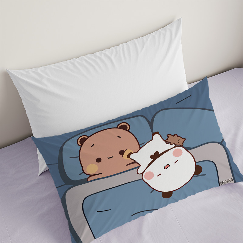 可爱一二布布情侣双人床枕头套家用卧室单只双面印花枕套柔软舒适