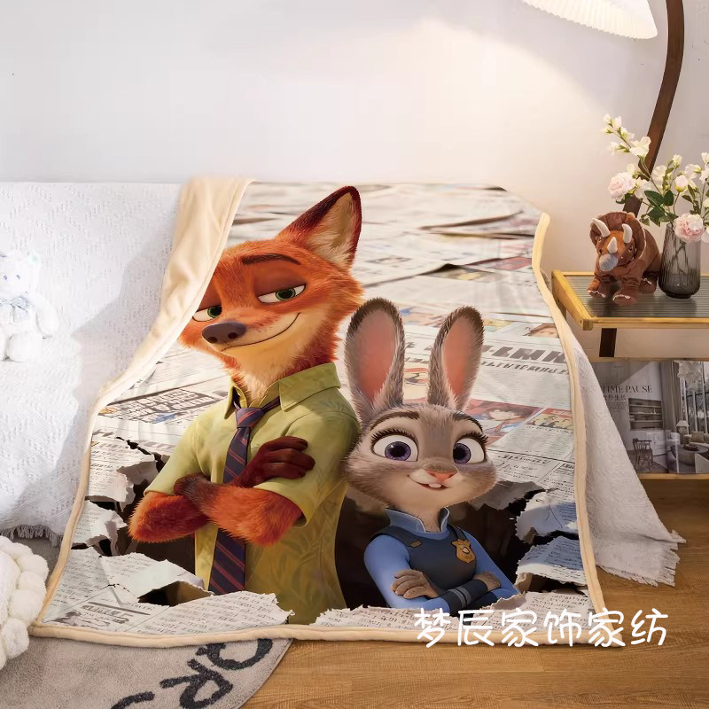 冬季狐尼克午休午睡盖毯朱迪法兰绒加绒毛毯疯狂动物城水晶绒毯子