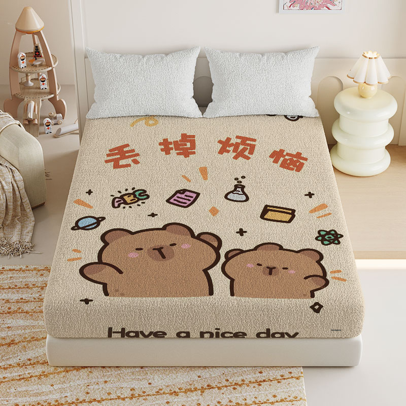 Capybara北极绒1.8米床笠单件可防尘卡皮巴拉加绒床罩1.2米床垫套