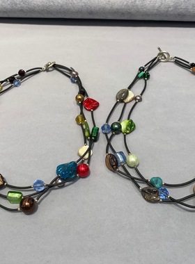 波西米亚风格彩色串珠项链多层不同材质混包邮随机发49CM左右