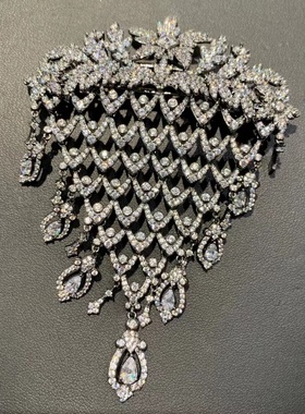 复古宫廷古董art deco 925纯银镶锆石胸针高档大衣外套装饰NLUU