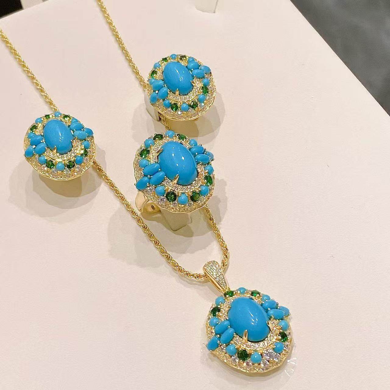 大蛋形松石吊坠项链耳环戒指套装925纯银款出口欧美,饰品/流行首饰/时尚饰品新,组合套装,淘宝优惠券,粉丝福利购,淘宝优惠卷