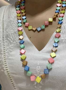 天然淡水贝壳长款项链度假风海边风彩色项链可定制长度 俏立 特价