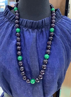 14MM天然紫水晶毛衣链项链长款大珠子欧美款点缀马来玉