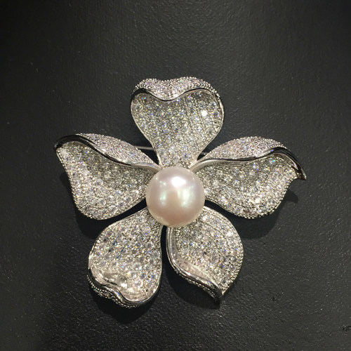 天然珍珠胸针淡水珍珠 花朵胸针 锆石 flower brooch pearl