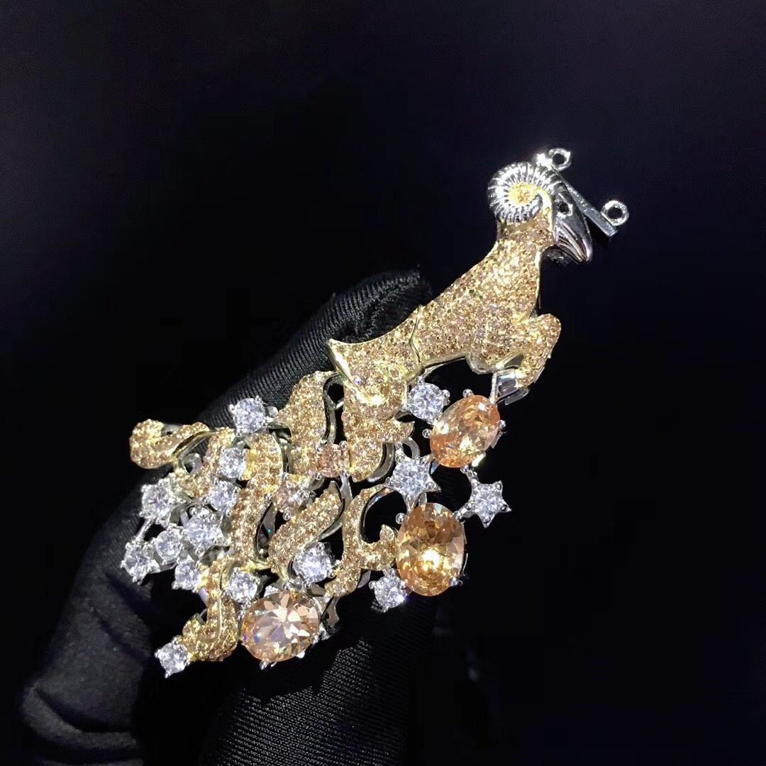 diy白羊座纯银镶锆石胸针