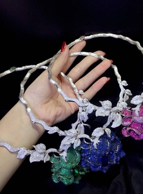 纯银镶嵌锆石新娘晚会绿色项圈