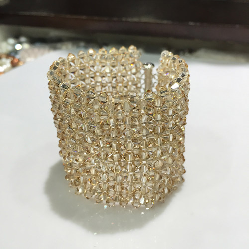 香槟色奥地利水晶手链 宽 手工编制 crystal bracelet champagne