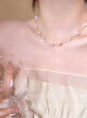 韩系双层珍珠满天星项链女轻奢小众高级感颈链锁骨链时尚百搭配饰