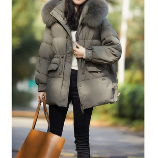 狐狸大毛领高端派克服鹅绒服白鹅绒羽绒服女款中长款平湖冬季女装