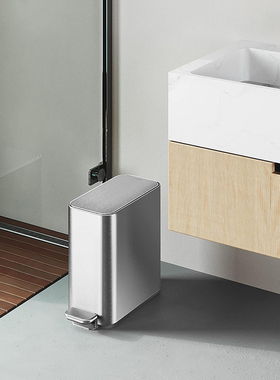 美国simplehuman 高品质不锈钢垃圾桶 家用客厅浴室脚踏式静音5L