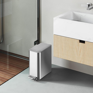 美国simplehuman 高品质不锈钢垃圾桶 家用客厅浴室脚踏式静音5L