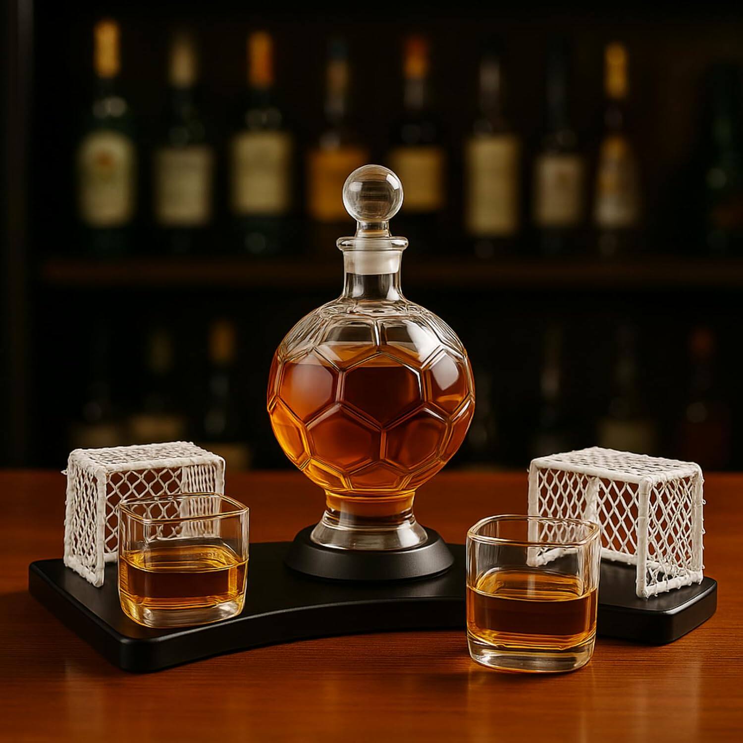 美国代购The Wine Savant 足球威士忌醒酒器套装超酷球门架洋酒杯