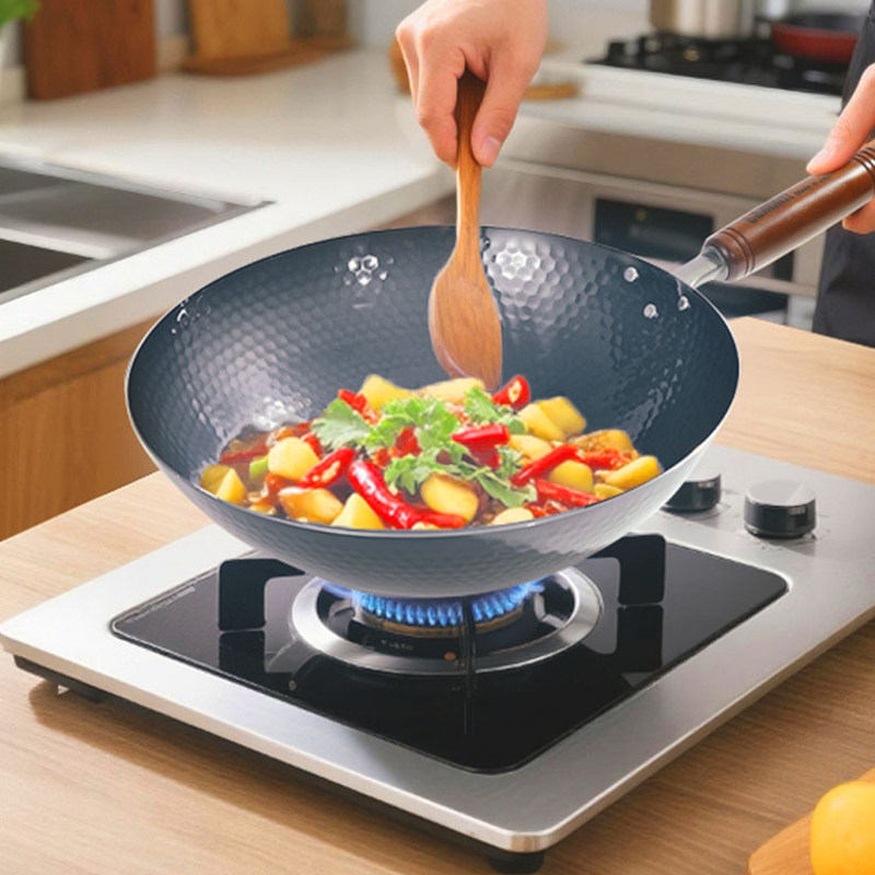 日本制造Summit原装进口升级款锤目纹中华炒锅爆炒煎炸无涂层铁锅