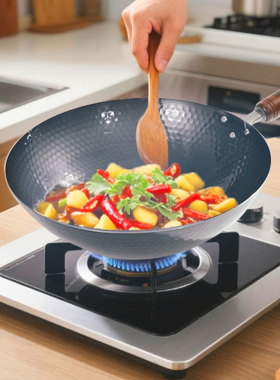 日本制造Summit原装进口升级款锤目纹中华炒锅爆炒煎炸无涂层铁锅