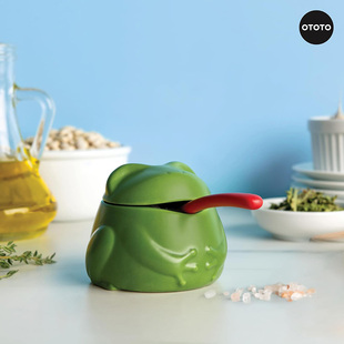 趣味陶瓷调味瓶罐带勺子 糖罐 礼物 创意绿青蛙盐罐 以色列OTOTO