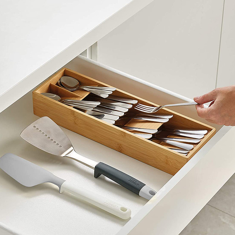 英国Joseph Joseph 竹制餐具收纳盒 抽屉分格整理器 餐具刀叉收纳