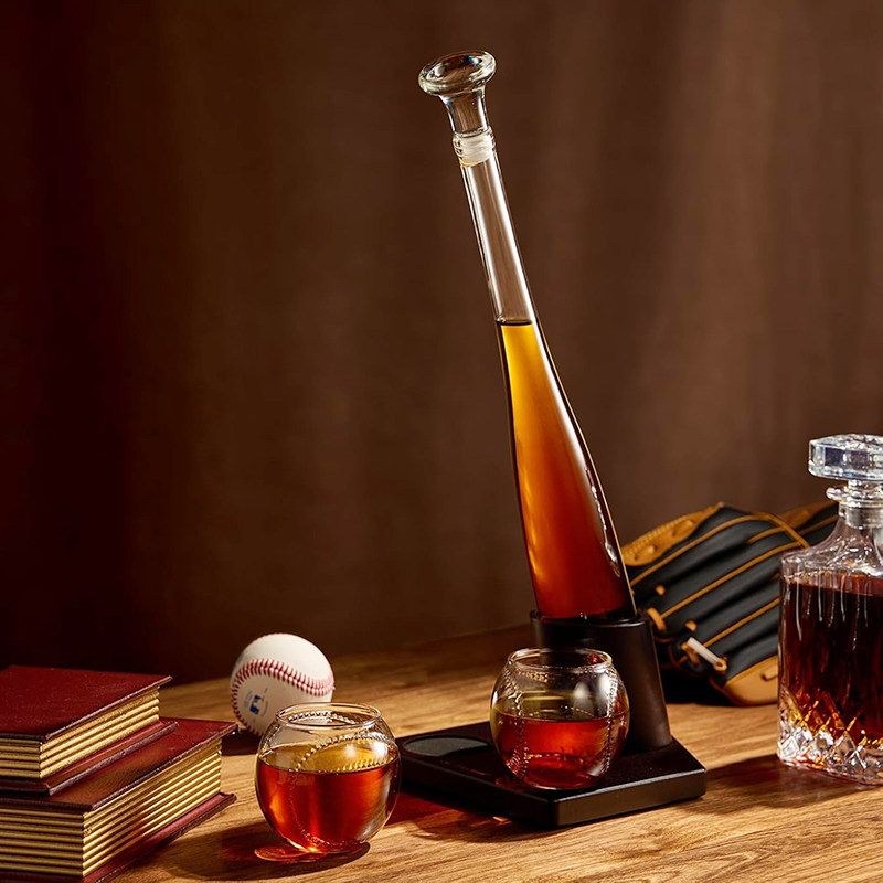 美国代购The Wine Savant 棒球威士忌醒酒器4件套 烈酒洋酒杯礼物