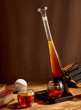 美国代购The Wine Savant 棒球威士忌醒酒器4件套 烈酒洋酒杯礼物