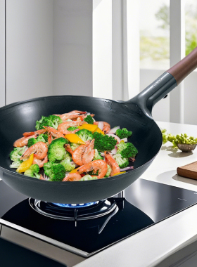 日本制造进口Summit 木柄圆底中华炒锅 家用爆炒铁锅 3个尺寸可选