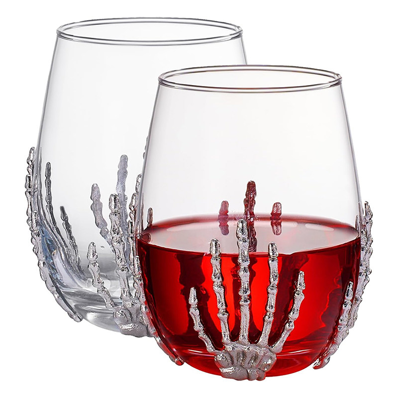美国代购The Wine Savant 精致骷髅手红酒杯2件套 创意葡萄酒杯