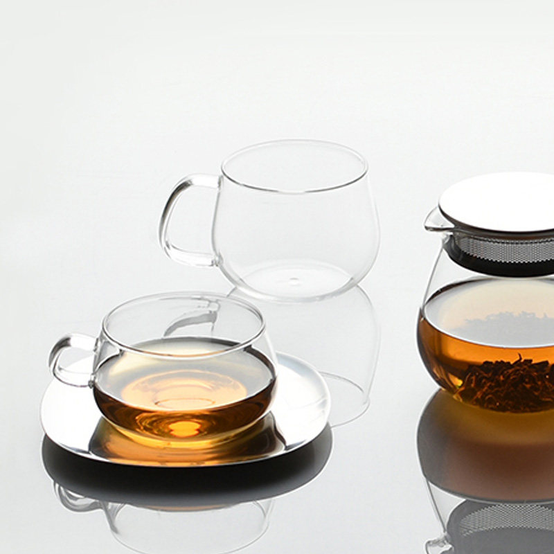 日本进口Kinto UNITEA杯碟套装 不锈钢碟咖啡杯茶杯耐热玻璃水杯