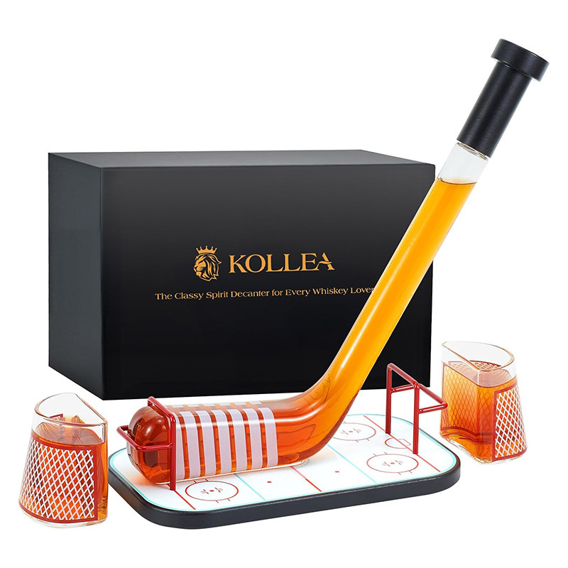美国代购Kollea 冰球威士忌醒酒器套装 球门玻璃酒烈酒杯创意礼物