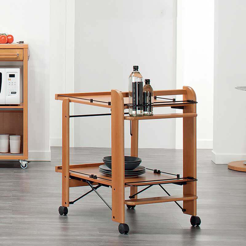 意大利原装进口Foppapedretti榉木双层木质推车 可折叠整理置物架
