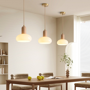日式餐厅吊灯北欧原木风餐桌吧台灯具现代简约玻璃卧室床头小吊灯