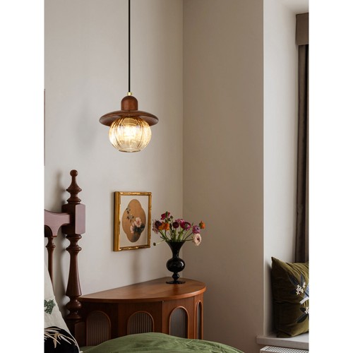 中古法式南瓜小吊灯美式复古餐厅吧台日式实木民宿卧室床头吊线灯